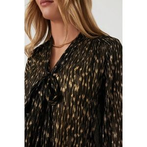 Tuckernuck Gold and Black Tie Front Long Sleeve Blouse